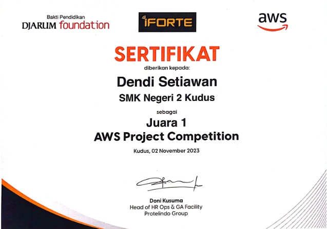 Certificate image for 1st Place, AWS Club Competition