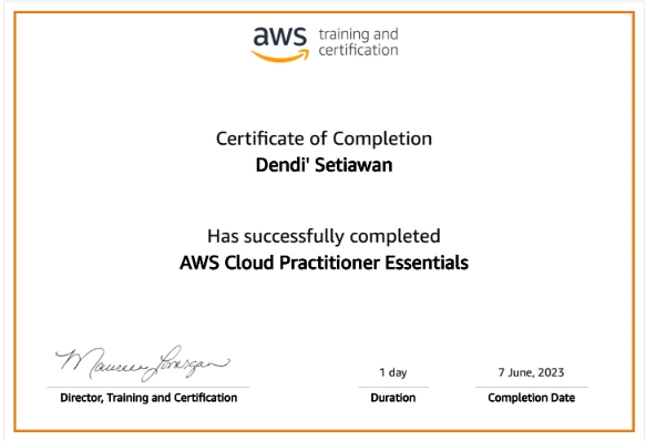 Certificate image for AWS Cloud Practitioner Essentials